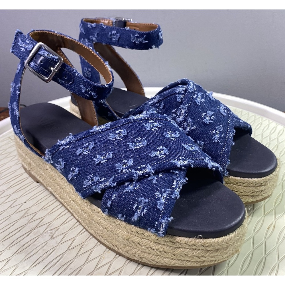 Nine West Women's Denim Blue Sandals Wedges Espadrille Shoes Sz. 8.5 M NWOB